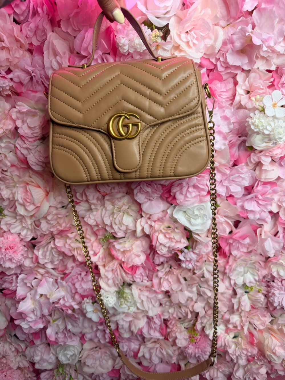 GG Marmont Tan Leather Shoulder Bag - Picture 6 of 8